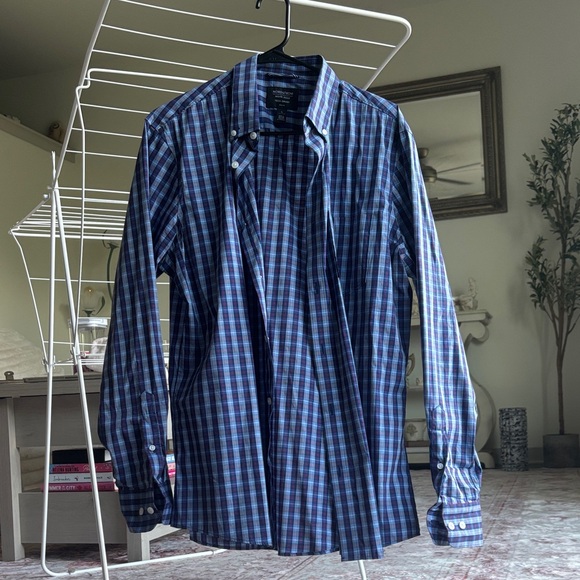 Nordstrom Navy and Light Blue Plaid Men's Shirt - Picture 1 of 1